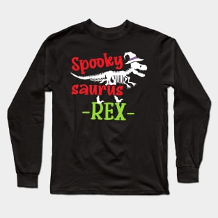 Halloween Dinosaur Gift Spooky T-Rex Skeleton in Witch Hat Long Sleeve T-Shirt